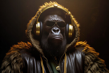 Gorilla rapper character. Generative AI - obrazy, fototapety, plakaty