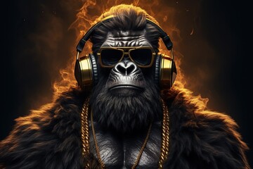 Gorilla rapper character. Generative AI - obrazy, fototapety, plakaty