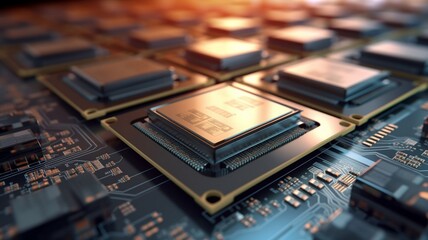 Fototapeta na wymiar electronic circuit board with processor Generative AI