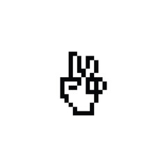 this is a hand icon in pixel art with black color and white background ,this item good for presentations,stickers, icons, t shirt design,game asset,logo and your project.