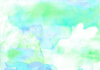 Fototapeta na wymiar 水彩紙に手描きの青系の背景