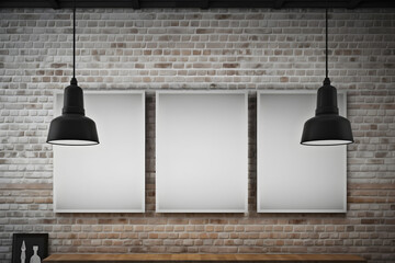 Poster and lamps over the brick wall