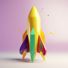 Kolorowa rakieta 3d, izolowana - Colorful 3d rocket, insulated - AI Generated - obrazy, fototapety, plakaty