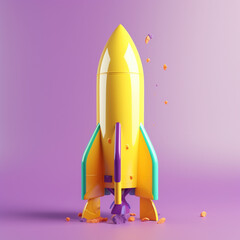 Urzekająca rakieta 3D: Izolowana żółta rakieta z żywymi akcentami, start projektu - Captivating 3D rocket: Isolated yellow rocket with vibrant accents, design launch - AI Generated - obrazy, fototapety, plakaty