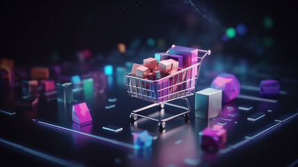 Handel ecommerce pełen koszyk internetowy - Ecommerce full online shopping cart - AI Generated - obrazy, fototapety, plakaty