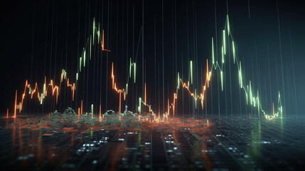 Giełda - wykres spadków i wzrostów - wizualizacja danych rynkowych - Stock market - charting dips and rises - visualizing market data - AI Generated - obrazy, fototapety, plakaty