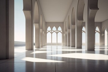 Minimalist Indoor view of Mosque Generative Ai