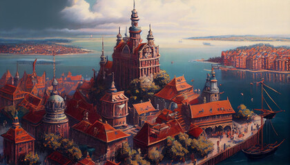 Obraz premium Generative AI city in winter