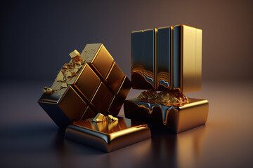 Sztabki złota, złota emerytura, świadome inwestycje - Gold bars, gold retirement, informed investment - AI Generated