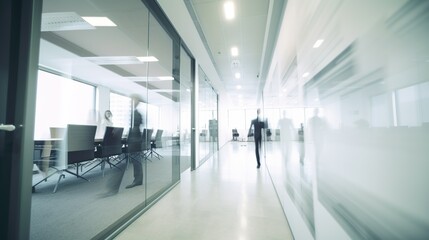 Naklejka na ściany i meble Modern business office with people. Long exposure shot. Generative AI Image.