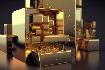 Fototapeta Nowoczesny skarbiec inwestycyjny z sztabkami złota - Modern investment vault with gold bars - AI Generated obraz