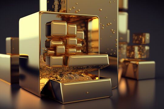 Nowoczesny skarbiec inwestycyjny z sztabkami złota - Modern investment vault with gold bars - AI Generated © Tomasz