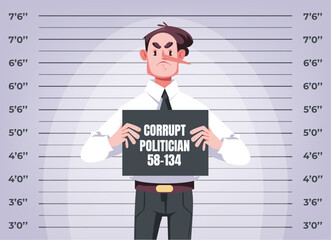 Corrupt politician in prison arrest jail. Justice law corruption concept. Vector graphic design illustration element - obrazy, fototapety, plakaty