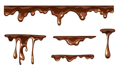 Liquid hot drop chocolate melt isolated set. Vector graphic design illustration