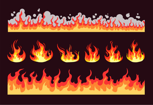 Fire flame cartoon burn isolated set. Vector graphic design illustration