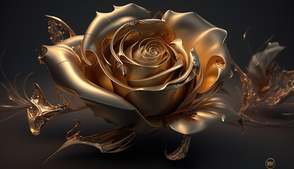 Pąk złotej róży - 3d izolowana - złote lata w miłości - Golden rose bud - 3d isolated - golden years in love - AI Generated - obrazy, fototapety, plakaty