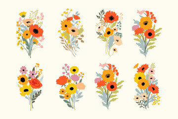 Bright summer floral bouquets set - 607090238