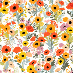 Meadow summer bright floral pattern - 607090427