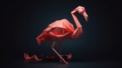 Różowy flaming z papieru - ilustracja 3d, wysublimowana - Pink paper flamingo - 3d illustration, sublime - AI Generated - obrazy, fototapety, plakaty