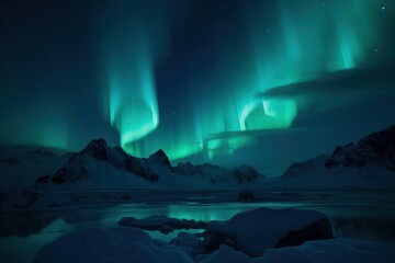 Northern lights above the mountains. Aurora borealis. Night landscape with Aurora Borealis. The arctic and Northern light. beautiful view. High quality photo - obrazy, fototapety, plakaty