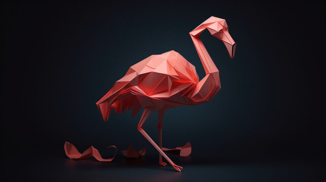 Różowy flaming z papieru - ilustracja 3d, wysublimowana - Pink paper flamingo - 3d illustration, sublime - AI Generated