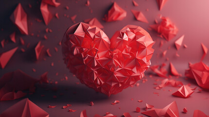 Origami serce - miłosna papeteria - Origami heart - love stationery - AI Gneerated - obrazy, fototapety, plakaty