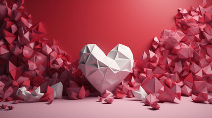Origami serce - miłosna papeteria - tło na rocznicę lub ślub -  Origami heart - love stationery - background for anniversary or wedding  - AI Gneerated - obrazy, fototapety, plakaty