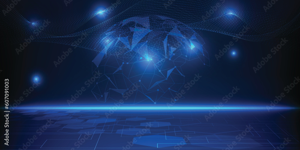 Poster vector illustration of futuristic blue digital horizontal layout empty space with futuristic tech gl