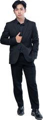 Handsome Asian man wearing a suit. Asian teenage man in suit standing on white background