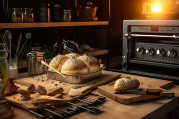 Selbstklebende Fototapeten bake bread in front modern oven stuff food photography © MeyKitchen