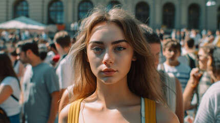 young adult woman, outdoors in free time or everyday life or weekend, city stroll