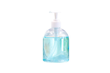 Alcohol gel in a clear plastic pump bottle, protection against germs, epidemics, isolated on transparent background, PNG File