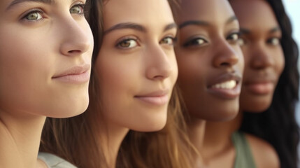 excited nervous young adult girls or teenagers standing in a row, waiting in line, fictional happening like an exam or lecture