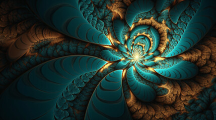 A green and gold fractal abstract illustration Generative Ai