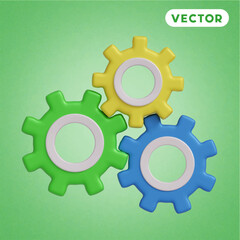 gear 3D vector icon set, on a green background