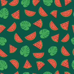 Watermelon seamless pattern, summer print, green background