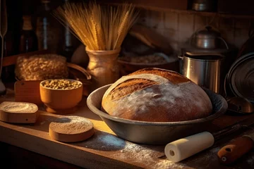Poster de jardin Pain bake bread in front oven and stuff food photography