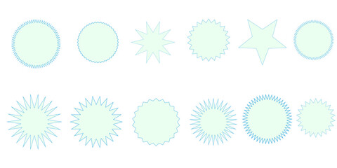 water green color set of sale sticker, sun stars, retro stars. Flat vector design elements