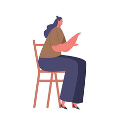Fototapeta premium Young Female Character Sitting On Chair. Serene Woman Seated Gracefully On Stool, Exuding Elegance And Poise