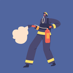 Brave Firefighter Character Equipped With A Powerful Fire Extinguisher, Ready To Combat And Extinguish Fires
