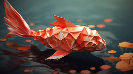Rybka koi jako origami - symbol wytrwałości, 3d, izolowana - Koi fish as origami - symbol of perseverance, 3d, isolated - AI Generated - obrazy, fototapety, plakaty