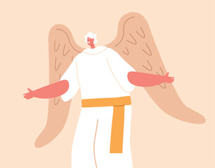 Angel Character. Celestial Being With Wings, Messenger From Heaven Or A Protector. Radiates Serenity