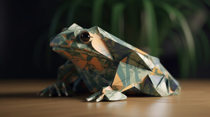 Tropikalna żabka origami - koncept - ochrona natury - Tropical origami frog - concept - nature conservation - AI Generated