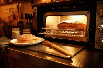 Gartenposter bake bread in front oven and stuff food photography © MeyKitchen