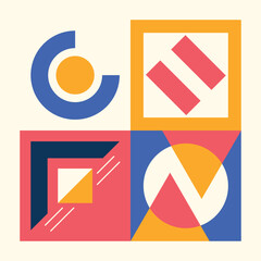 Bauhaus Geometric Pattern Characterized By Simplicity And Clean Lines. Minimalist Yet Bold, Vector Illustration