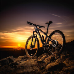 Fototapeta premium mountain bike on sunset background