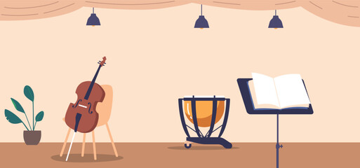 Traditional Musical Instruments On Vibrant Stage. Cello and Drum Exuding Timeless Charm And Melodic Harmony
