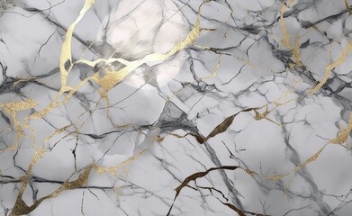 White marble texture with golden streaks. Generative AI