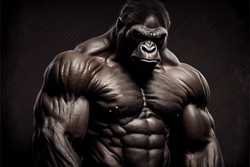 Fototapeta na wymiar muscular gorilla on a black background