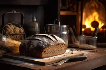 Zelfklevend Fotobehang bake bread in front oven and stuff food photography © MeyKitchen